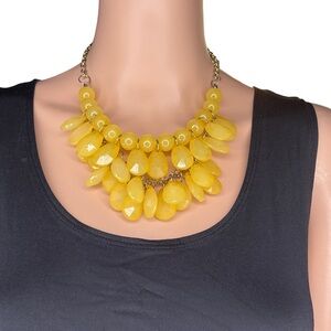 Yellow Teardrop Gemstone Necklace 19" Gold Chain Chic